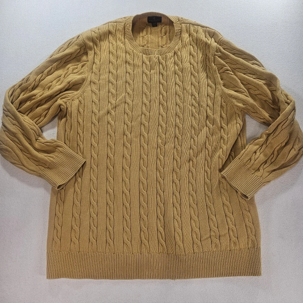 Brooks Brothers Supima Cotton Cable Knit Sweater 2XLT Yellow Big & Tall - Picture 1 of 8